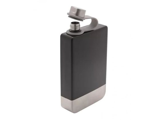 Rectangular 8oz Black Hip Flask by Harvey Makin 