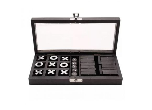 Dominoes, Tic Tac Toe & Dice Set - Black