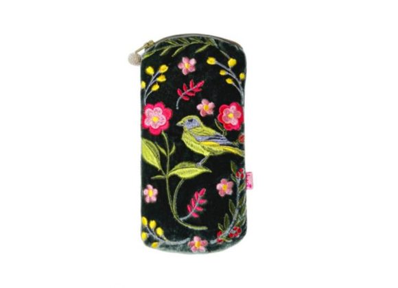 Greenfinch & Flower Glasses Pouch by Lua - Dark Sage