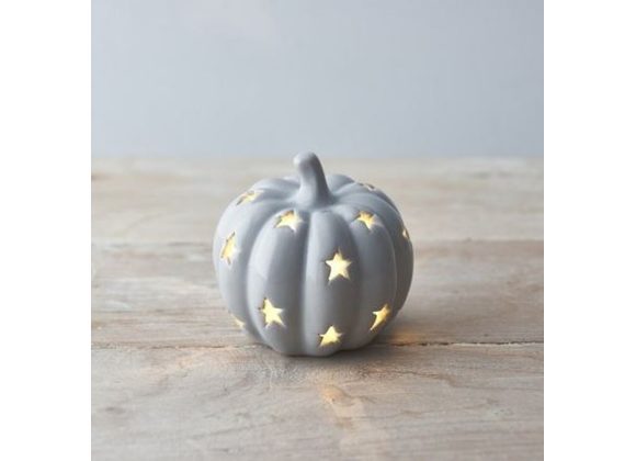 Grey Ceramic LED Pumpkin Decoration