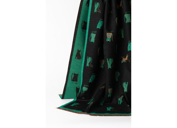 Black & Green Cats Reversible Scarf AW24