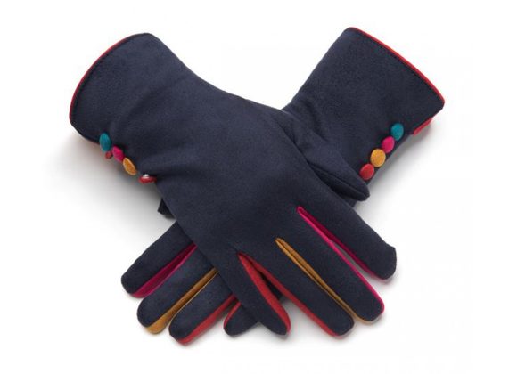  Multi Colour Buttons Gloves - Navy