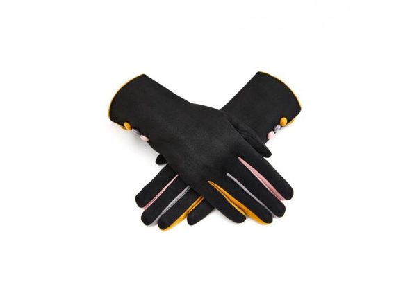 Black Multi Colour Buttons Gloves 