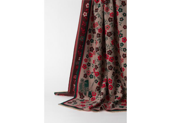 Red / Beige / Green Flowers Pattern Scarf