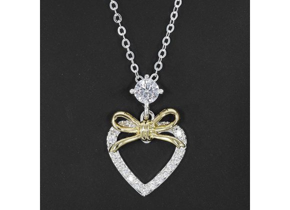 Silver Plated Heart & Bow Necklace by Equilibrium