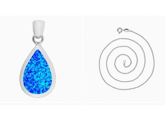 925 Silver & Opalique Teardrop Pendant & Chain