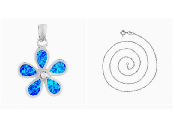 925 Silver Blue Opalique Flower Pendant & Chain