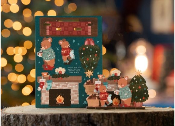 Wooden Pop Out Fireplace Bears Card by Dapple & Dot