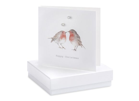 Robins Happy Christmas Card & Earrings by Crumble & Core - Boxed 