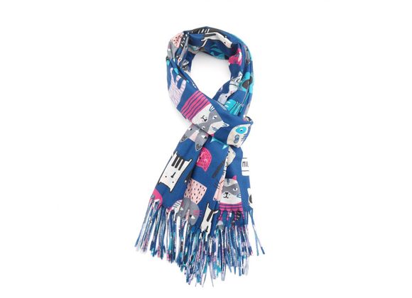 Cats Print Scarf - Blue