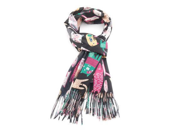 Cats Print Scarf – Black