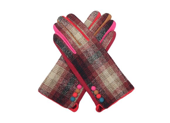 Maroon colour tartan Gloves