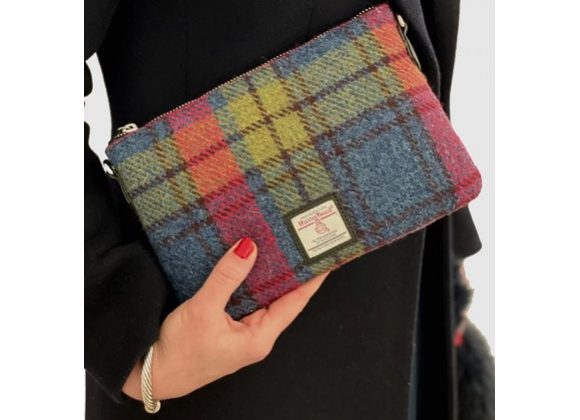 Harris Tweed Cross body / Clutch bag  by Maccessori - Blue / Pink Check