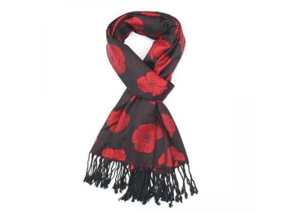 Fine Pashmina Scarf - Black / Poppy