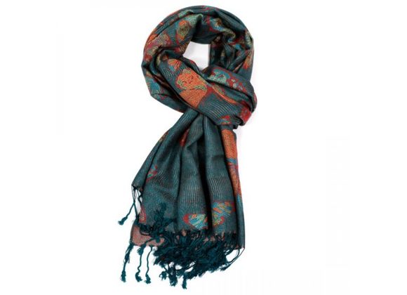 Fine Pashmina Scarf - Teal with Butterfly design