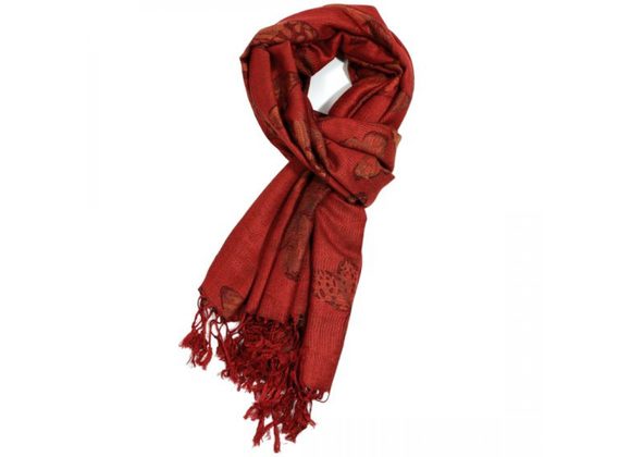 Fine Pashmina Scarf - Maroon with Butterfly design