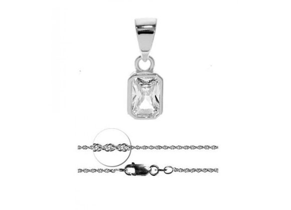 925 Silver & Baguette CZ Pendant & Chain