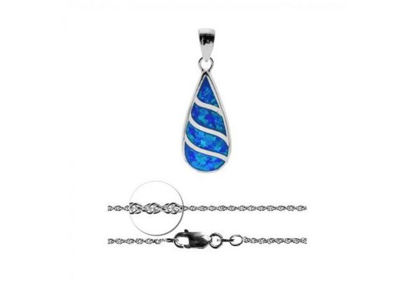 925 Silver & Blue Opalique spiral design Pendant and Chain