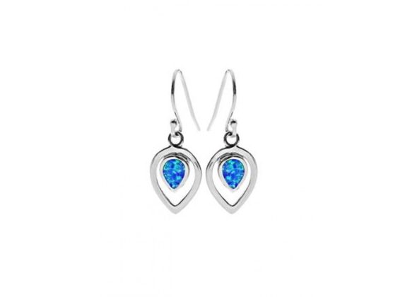 925 Silver & blue Opalique inverted teardrop Earrings 