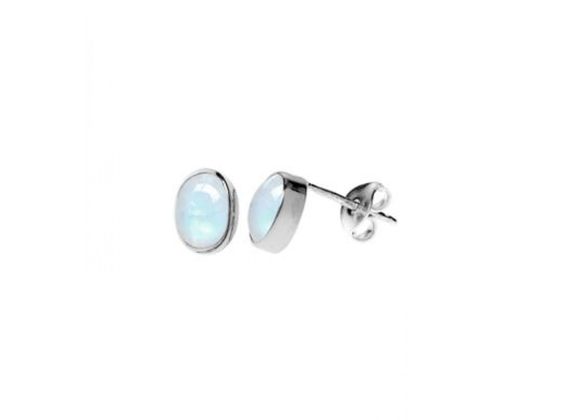 925 Silver Rainbow Moonstone Oval Stud Earrings