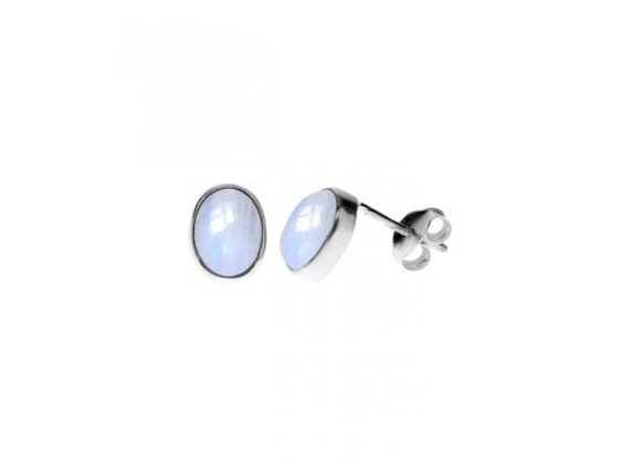 925 Silver Rainbow Moonstone Oval Stud Earrings