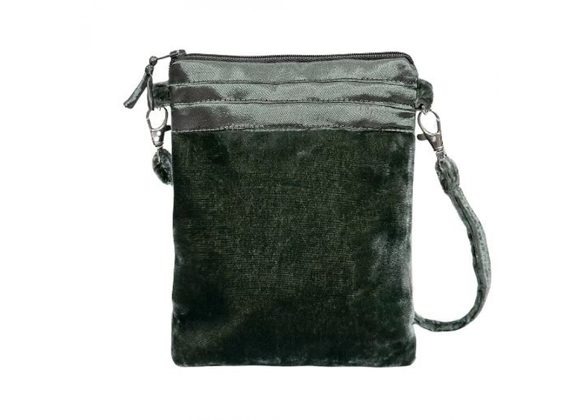 Dark Sage Small Velvet Cross Body Bag / Purse by LUA