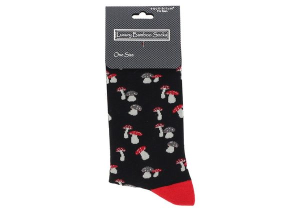 Mushroom Men's Black Bamboo Socks by Equilibrium 