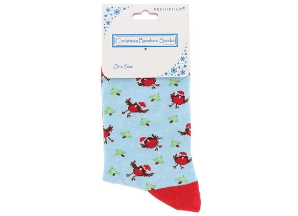 Ladies Robins Xmas Bamboo Socks by Equilibrium 