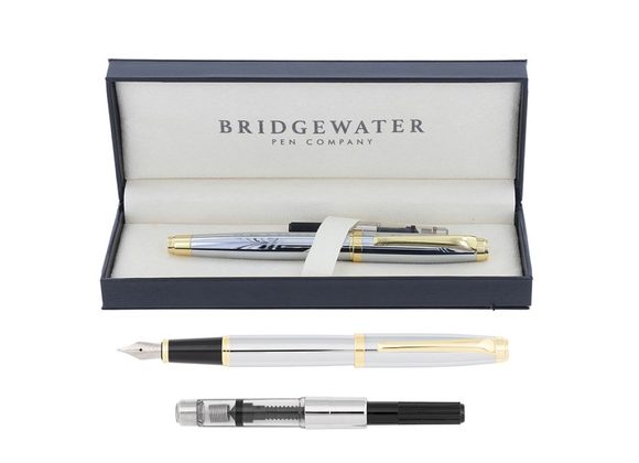 Chester Chrome & Gold Fountain Pen by Bridgewater