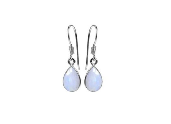 925 Silver hoop & teardrop moonstone drop earrings