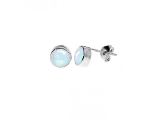 925 Silver round Rainbow Moonstone stud Earrings