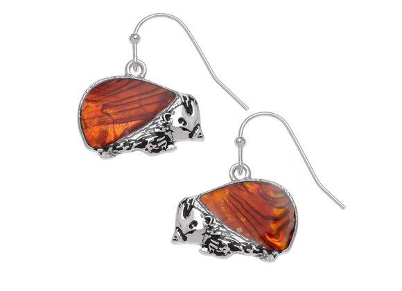 Tide Jewellery inlaid amber Paua shell Hedgehog hook earrings.