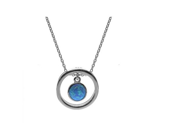 925 Silver & Opalique circle drop Pendant & Chain 