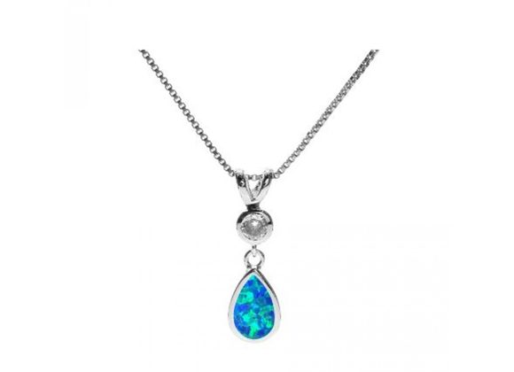 925 Silver & Blue Opalique teardrop Pendant & Chain 