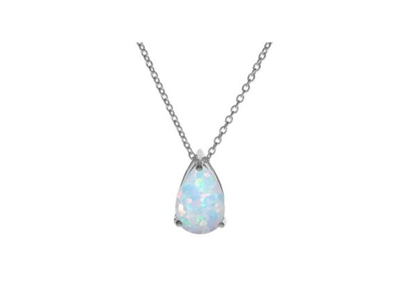 925 Silver & White Opalique teardrop Pendant & Chain 