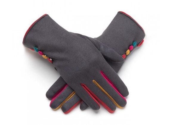  Multi Colour Buttons Gloves - Grey