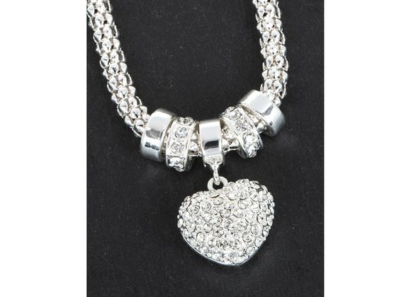 Silver Plated Mesh Diamante Heart Necklace by Equilibrium