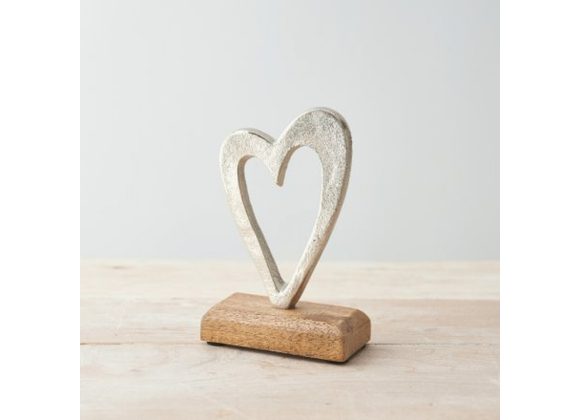 Aluminium Heart on Wooden Block