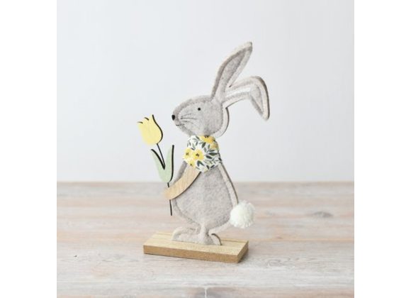 Bunny with Flower on Wooden Base