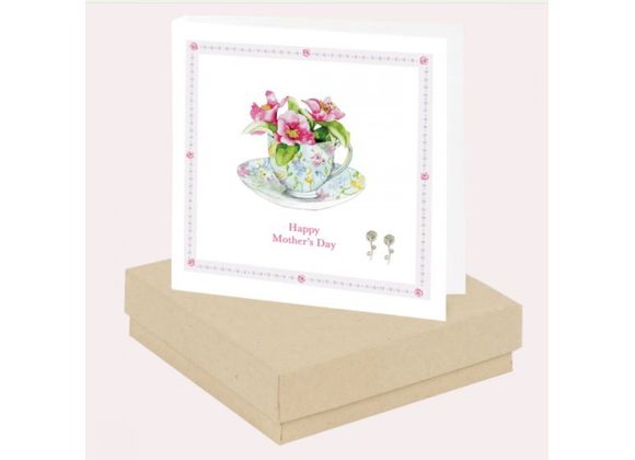 Tea Cup & Flowers, Mother's Day Card & Earrings by Crumble & Core -  Boxed 