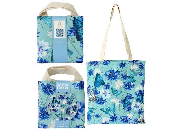 Blue Butterfly Floral Tote Bag