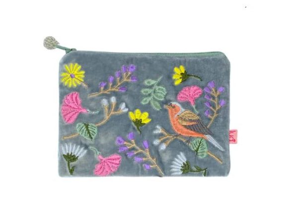 Chaffinch & Flower Purse By Lua - Grey 