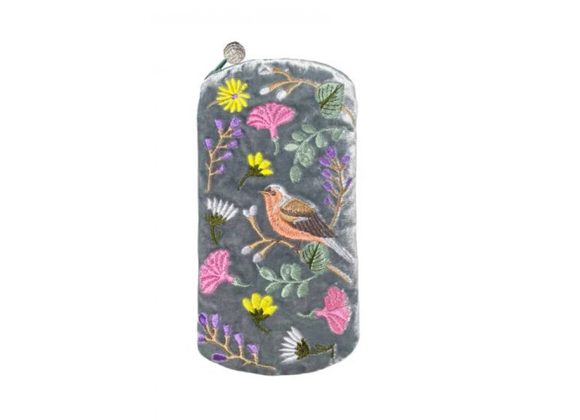 Chaffinch & Summer Flowers Glasses Pouch by Lua - Grey