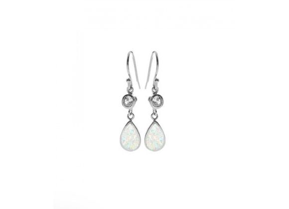 925 Silver Teardrop white Opalique & Cubic Zirconia Earrings