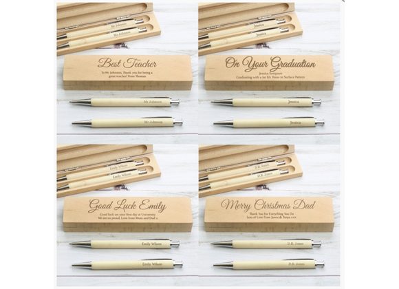 Personalised Wooden Pen & Pencil Box Set