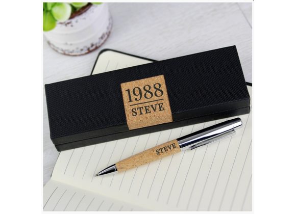  Personalised Large Date & Name Cork Pen Set