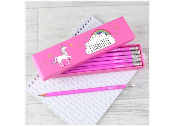 Personalised Unicorn Box of 12 Pink HB Pencils