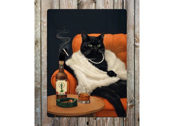 Black cat relaxing on armchair Metal Sign - 6