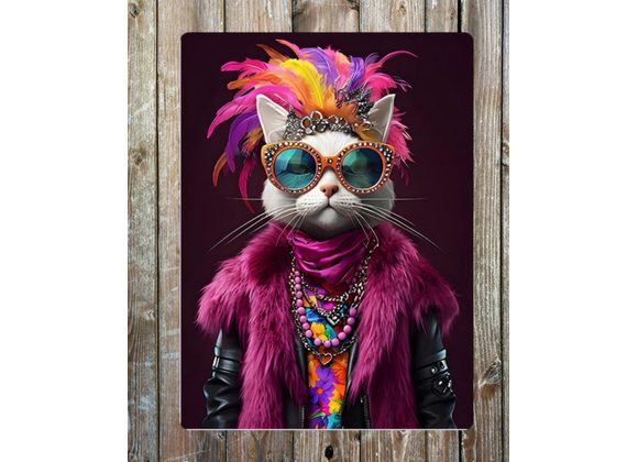 Extravagantly Dressed Cat Metal Sign - 6