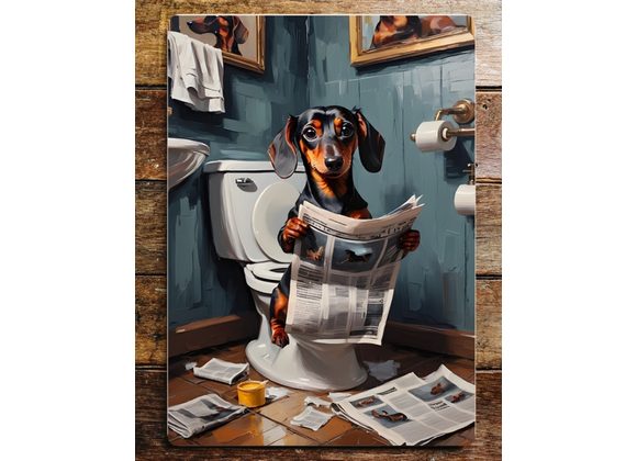 Dachshund On the Toilet with Newspaper Metal Sign - 6